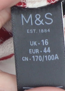 Marks and Spencer Women Red White Striped Cotton T-Shirt UK 16
