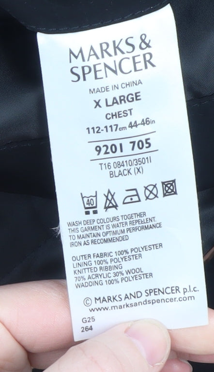 Marks and Spencer Men's Black XL Water Resistant Mid-Length Overcoat
