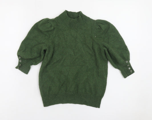 Sézane Women's Green Wool Cashmere Mock Neck Puff Sleeve Jumper XS