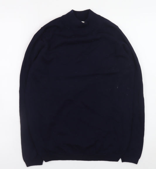 EWM Pure Classics Women's Navy Lambswool Mock Neck Jumper Size S