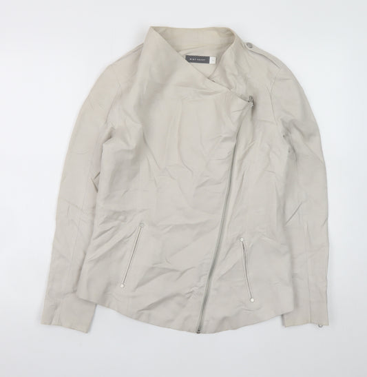 Mint Velvet Womens Beige Linen Blend Asymmetric Zip Jacket Size 10