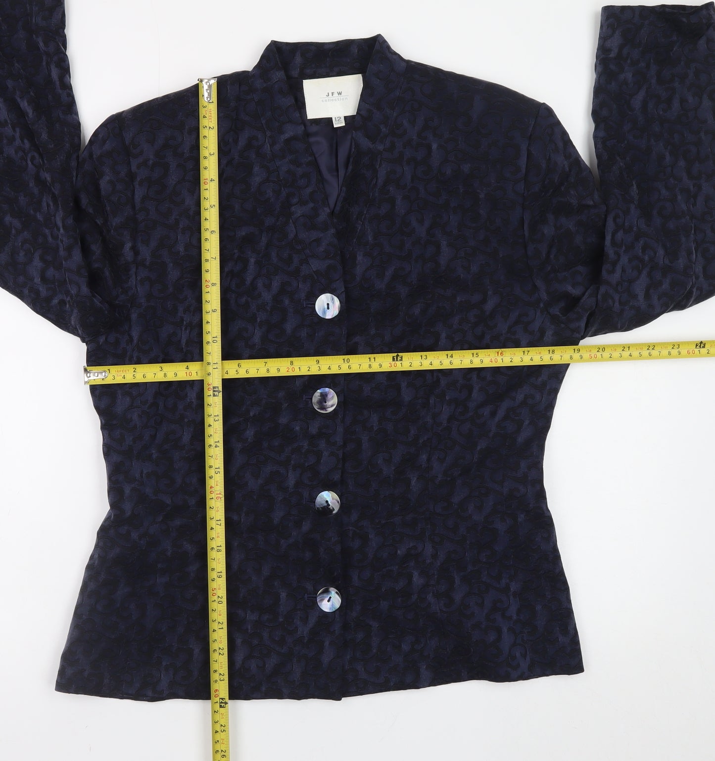 JFW Collection Women's Blue Velvet Button Blazer Size 12