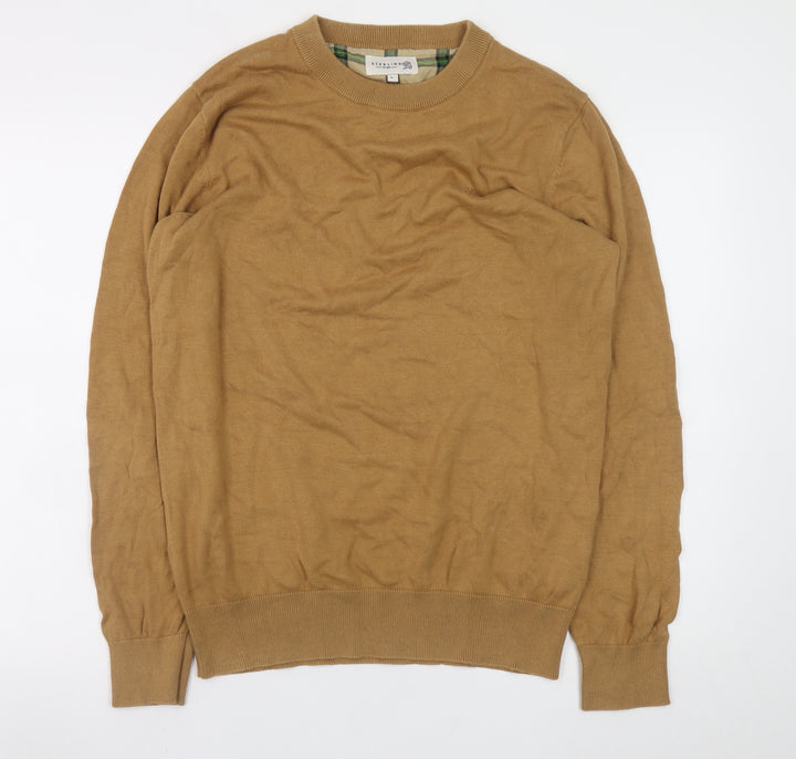 Sterling Men's Beige Cotton Crew Neck Pullover Jumper L