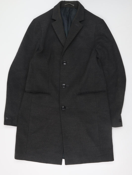 Burton Menswear London Mens Black Wool Blend Long Overcoat Size M