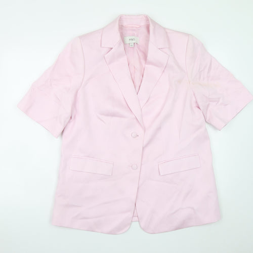 Marks and Spencer Womens Pink Blazer Size 14 Short Sleeve Cotton Blend