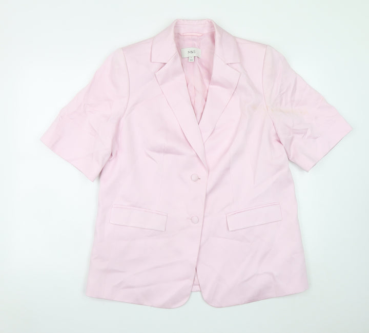 Marks and Spencer Womens Pink Blazer Size 14 Short Sleeve Cotton Blend