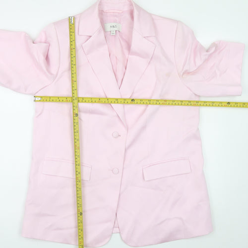 Marks and Spencer Womens Pink Blazer Size 14 Short Sleeve Cotton Blend
