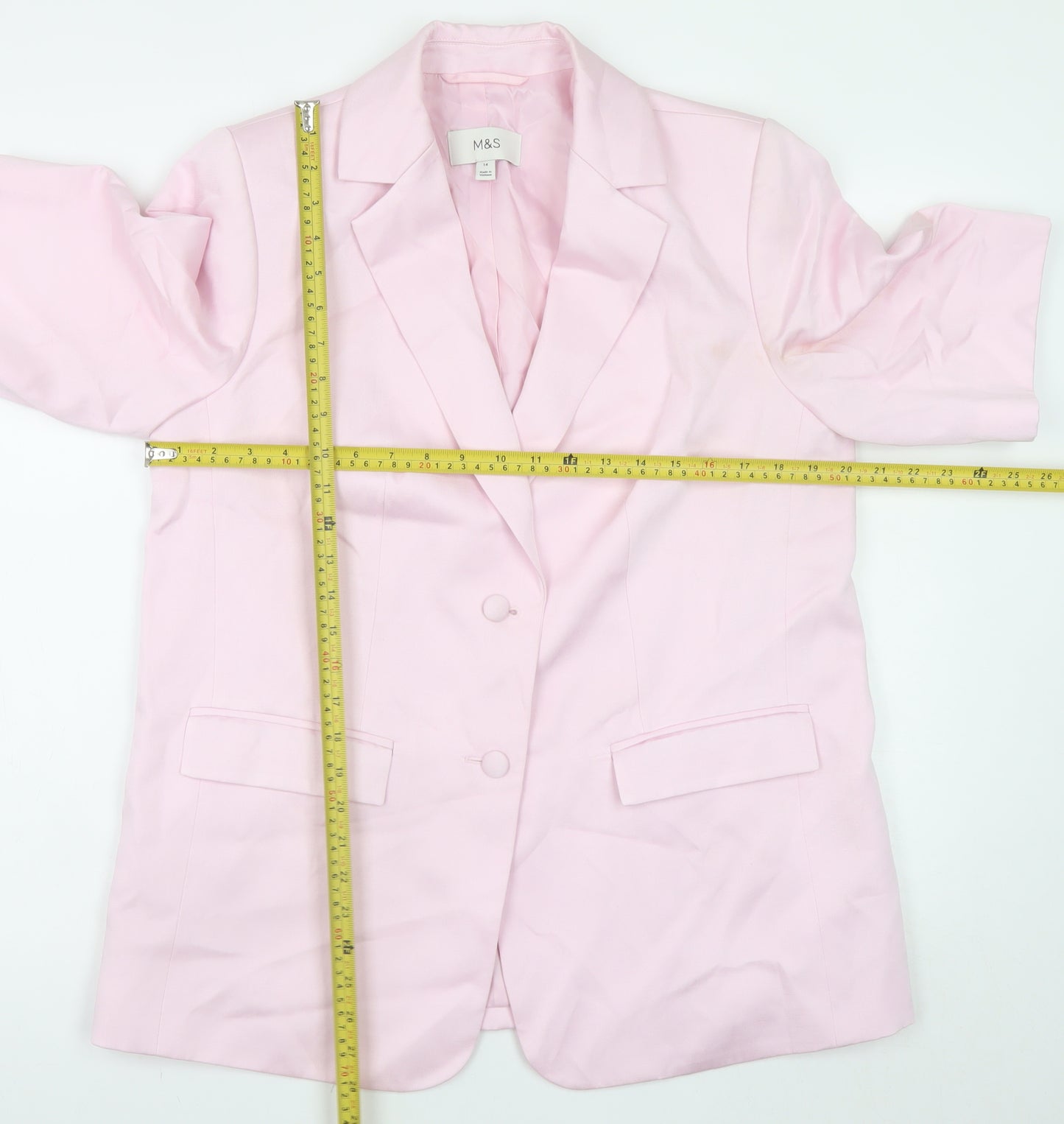 Marks and Spencer Womens Pink Blazer Size 14 Short Sleeve Cotton Blend