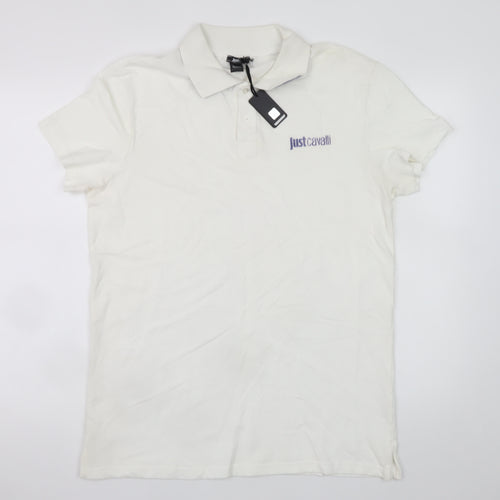 Just Cavalli Men Ivory Cotton Short Sleeve Polo Shirt L 50V