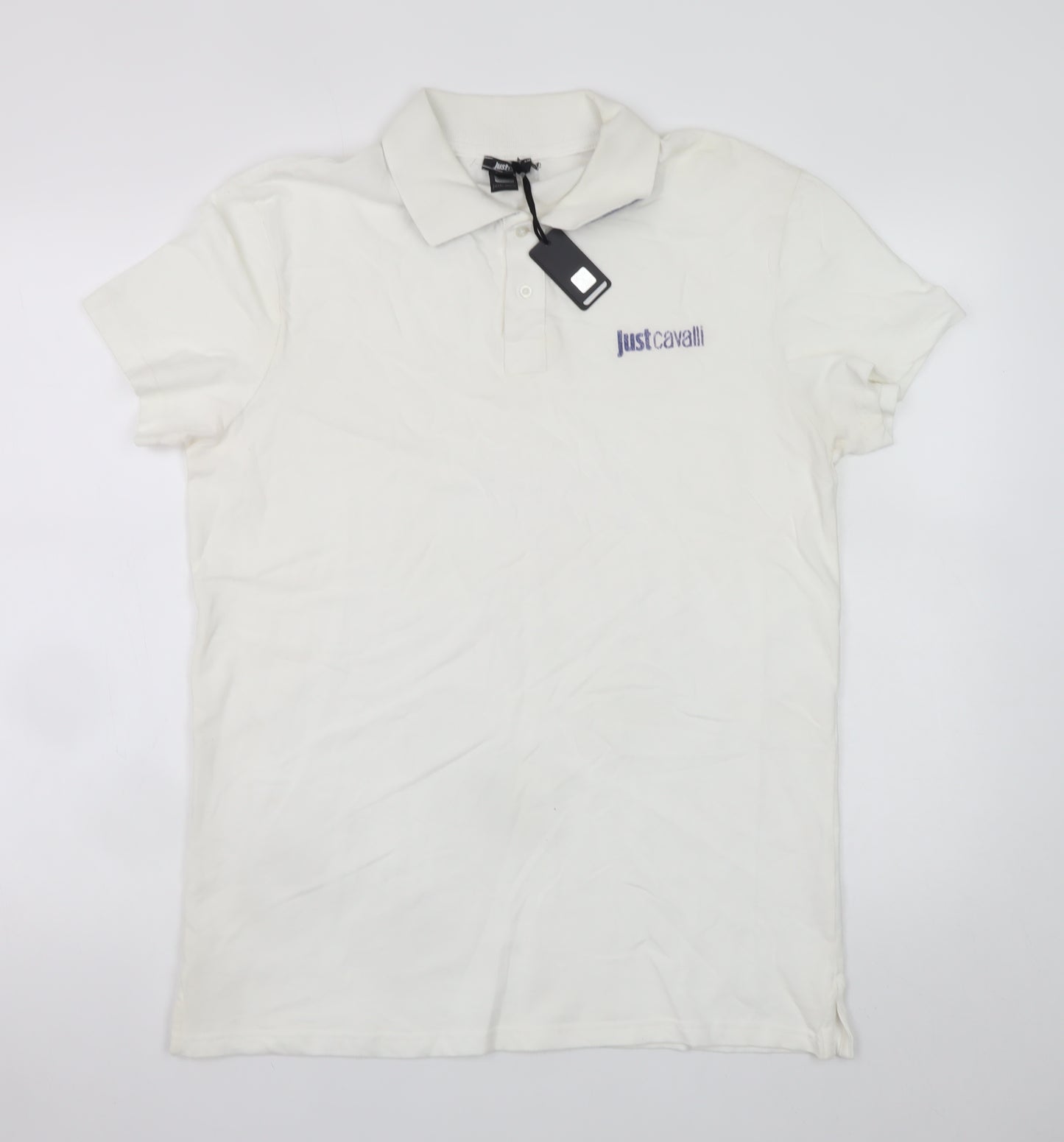 Just Cavalli Men Ivory Cotton Short Sleeve Polo Shirt L 50V