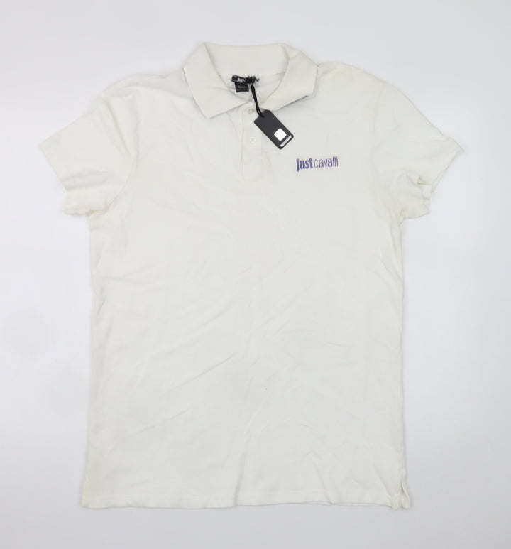Just Cavalli Men Ivory Cotton Short Sleeve Polo Shirt L 50V