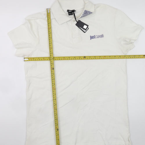 Just Cavalli Men Ivory Cotton Short Sleeve Polo Shirt L 50V