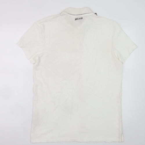 Just Cavalli Men Ivory Cotton Short Sleeve Polo Shirt L 50V