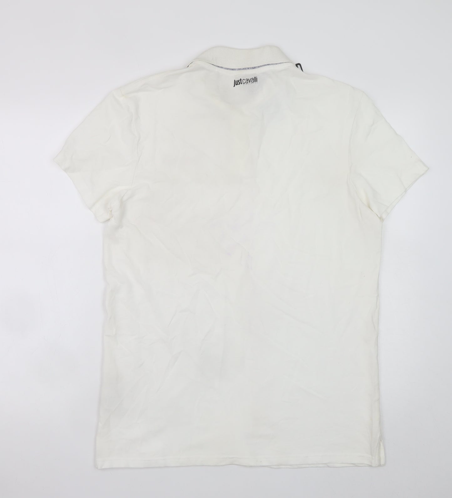 Just Cavalli Men Ivory Cotton Short Sleeve Polo Shirt L 50V