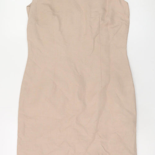 BHS Women Beige Linen Blend Sleeveless Sheath Dress Size 10