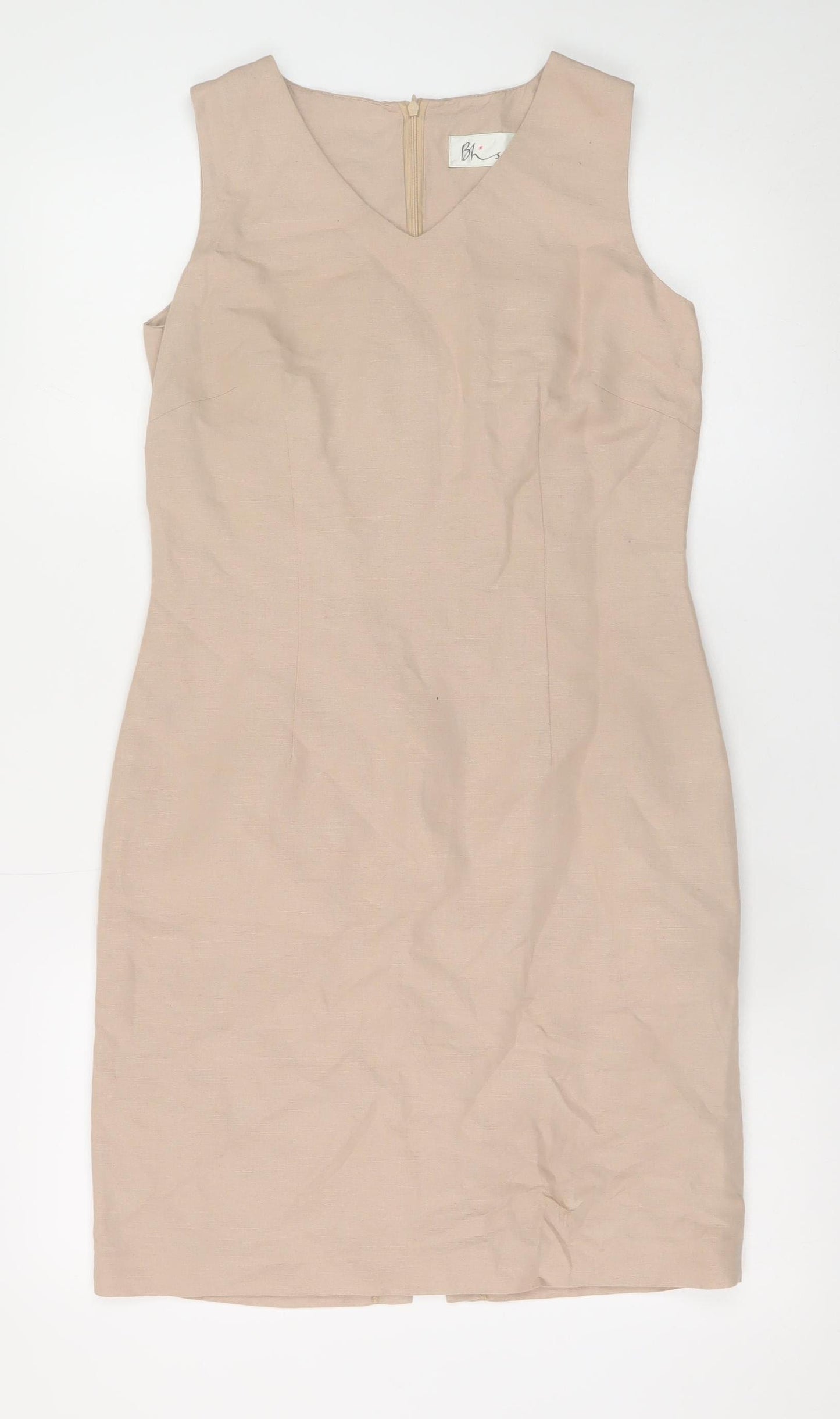 BHS Women Beige Linen Blend Sleeveless Sheath Dress Size 10