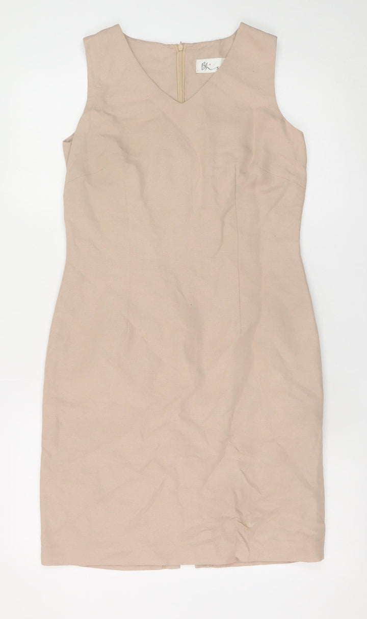 BHS Women Beige Linen Blend Sleeveless Sheath Dress Size 10