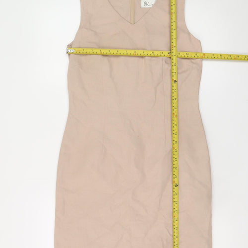 BHS Women Beige Linen Blend Sleeveless Sheath Dress Size 10