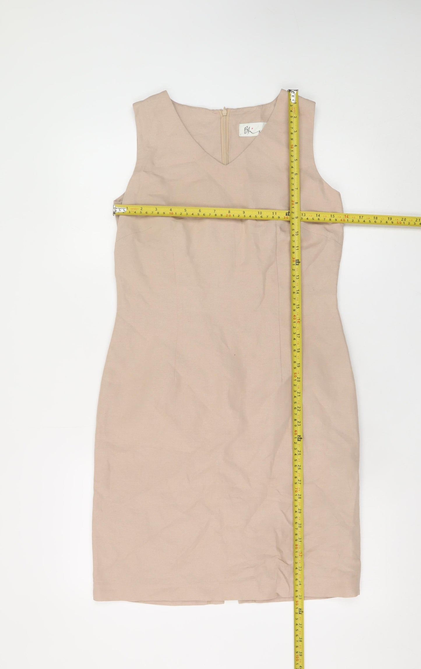 BHS Women Beige Linen Blend Sleeveless Sheath Dress Size 10
