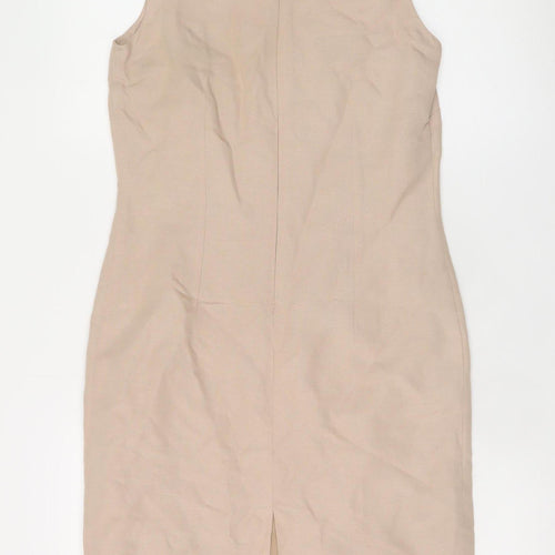 BHS Women Beige Linen Blend Sleeveless Sheath Dress Size 10