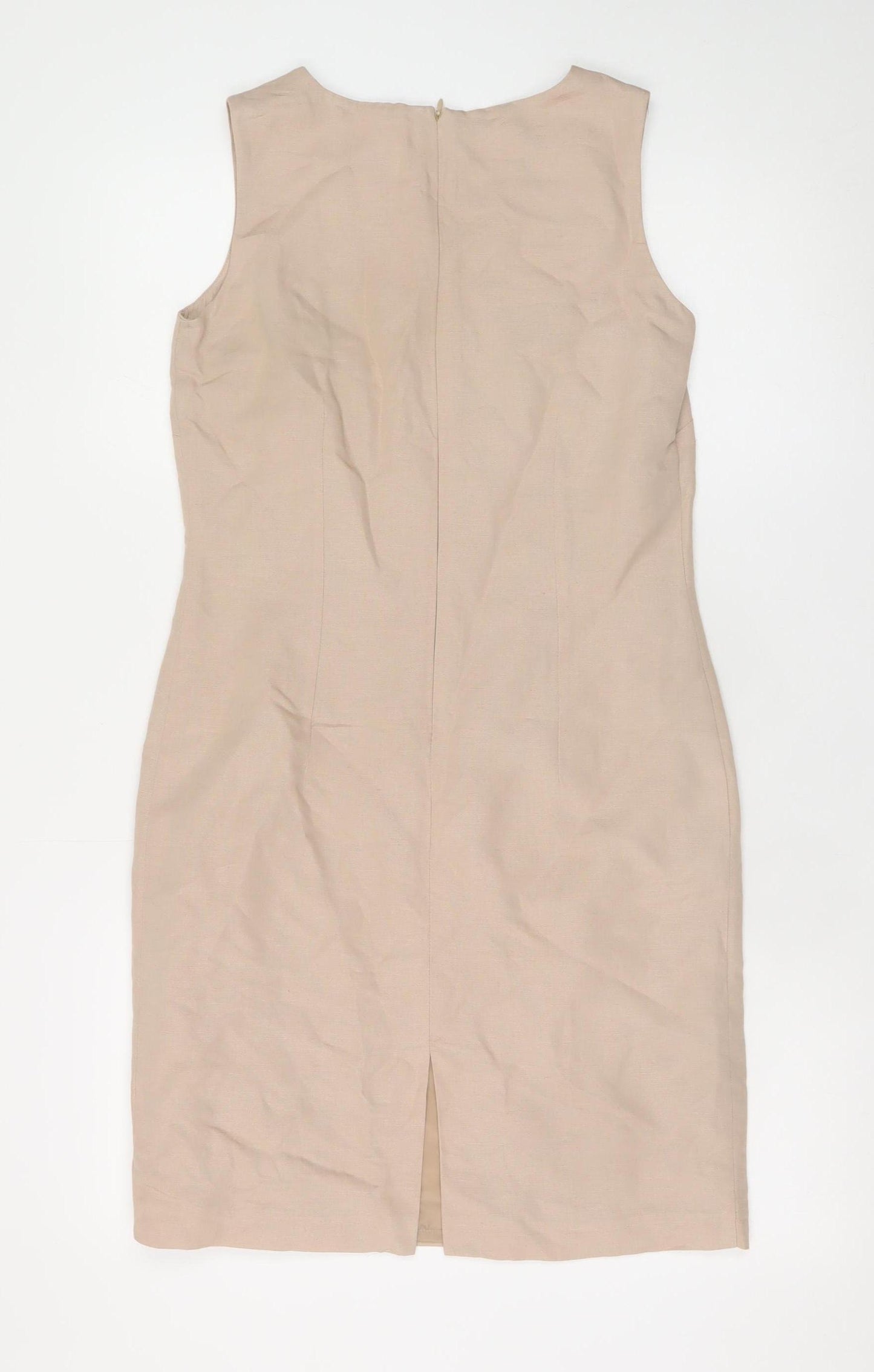 BHS Women Beige Linen Blend Sleeveless Sheath Dress Size 10