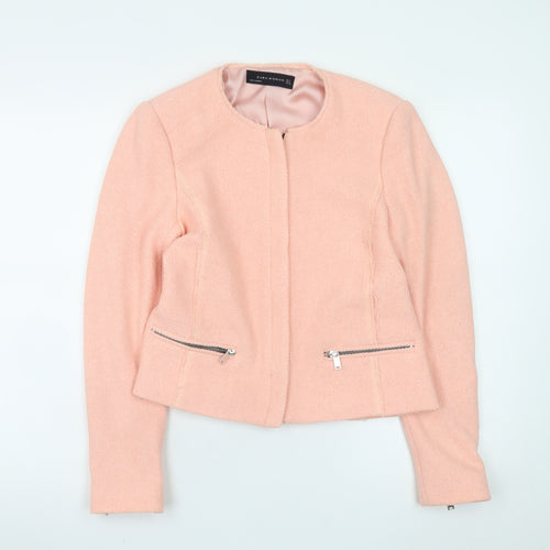 Zara Woman Pink Wool Blend Short Biker Jacket Women’s Size 12