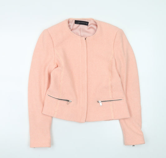 Zara Woman Pink Wool Blend Short Biker Jacket Women’s Size 12