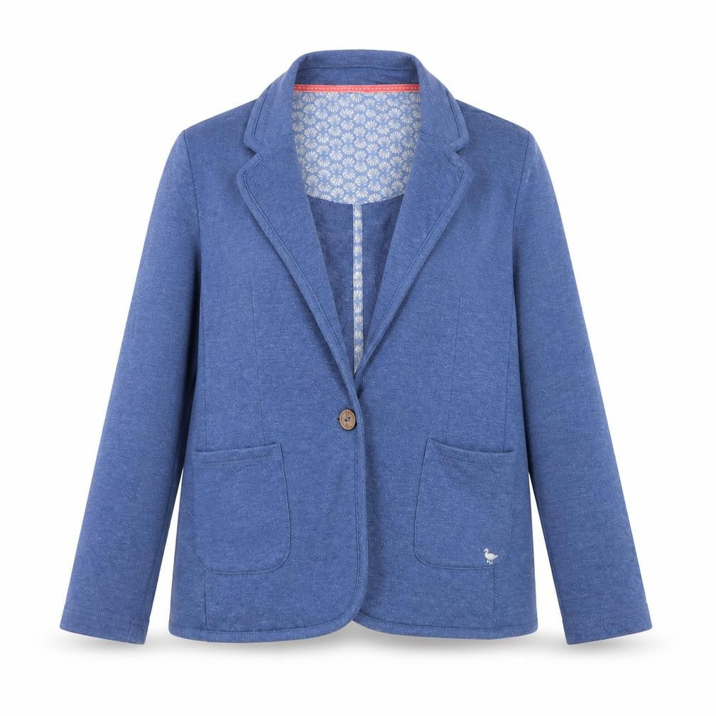 Front view of Country Rose Women Blue, size 12, Jersey Blazer Jacket