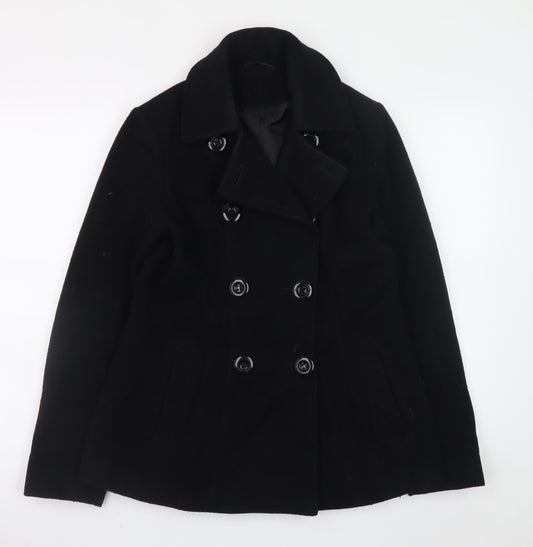 F&F Women's Black Wool Blend Pea Coat Size 8 Mid-Length Classic