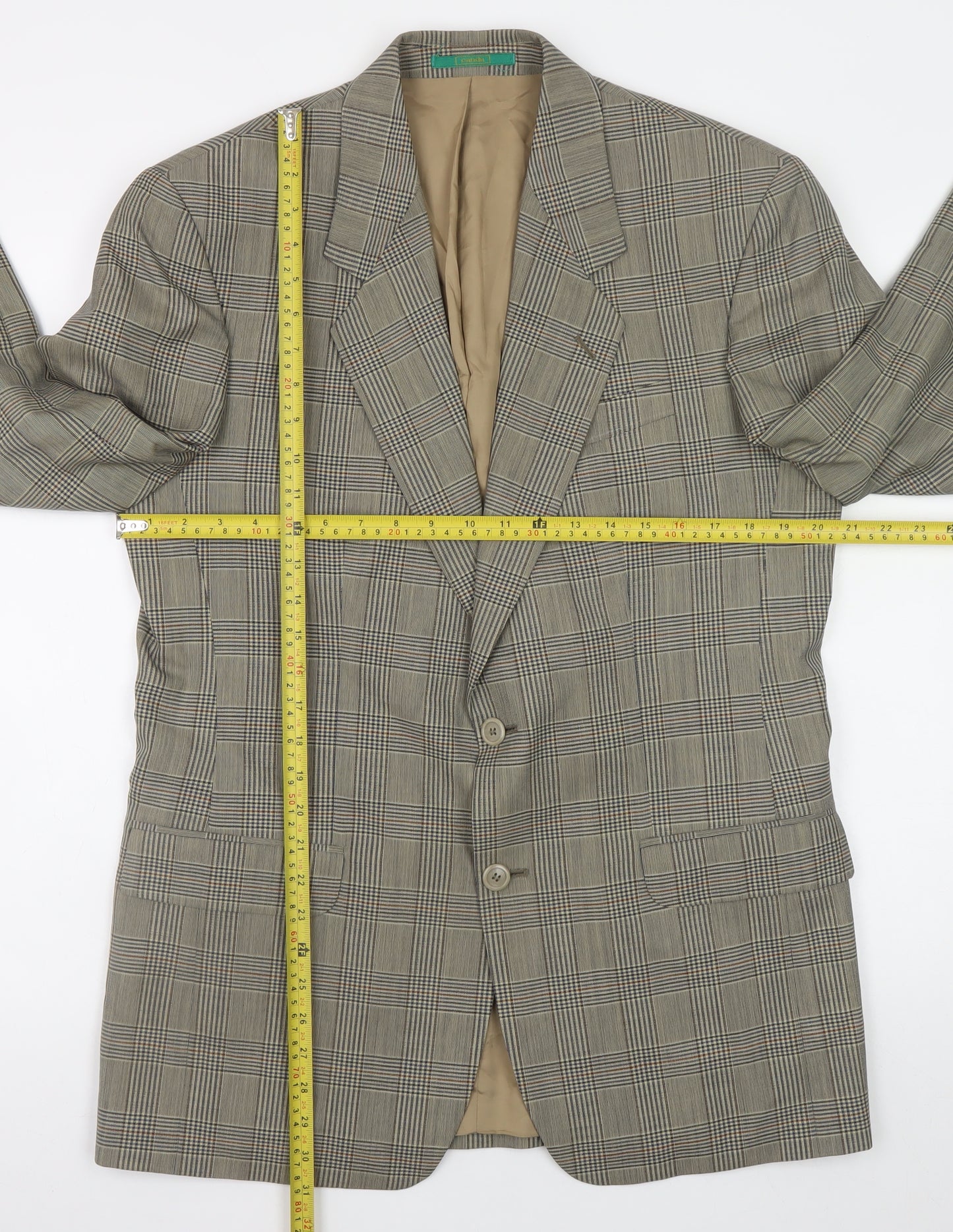 Canda Men's Brown Check Wool Blazer 38in Classic Fit Mid-Length