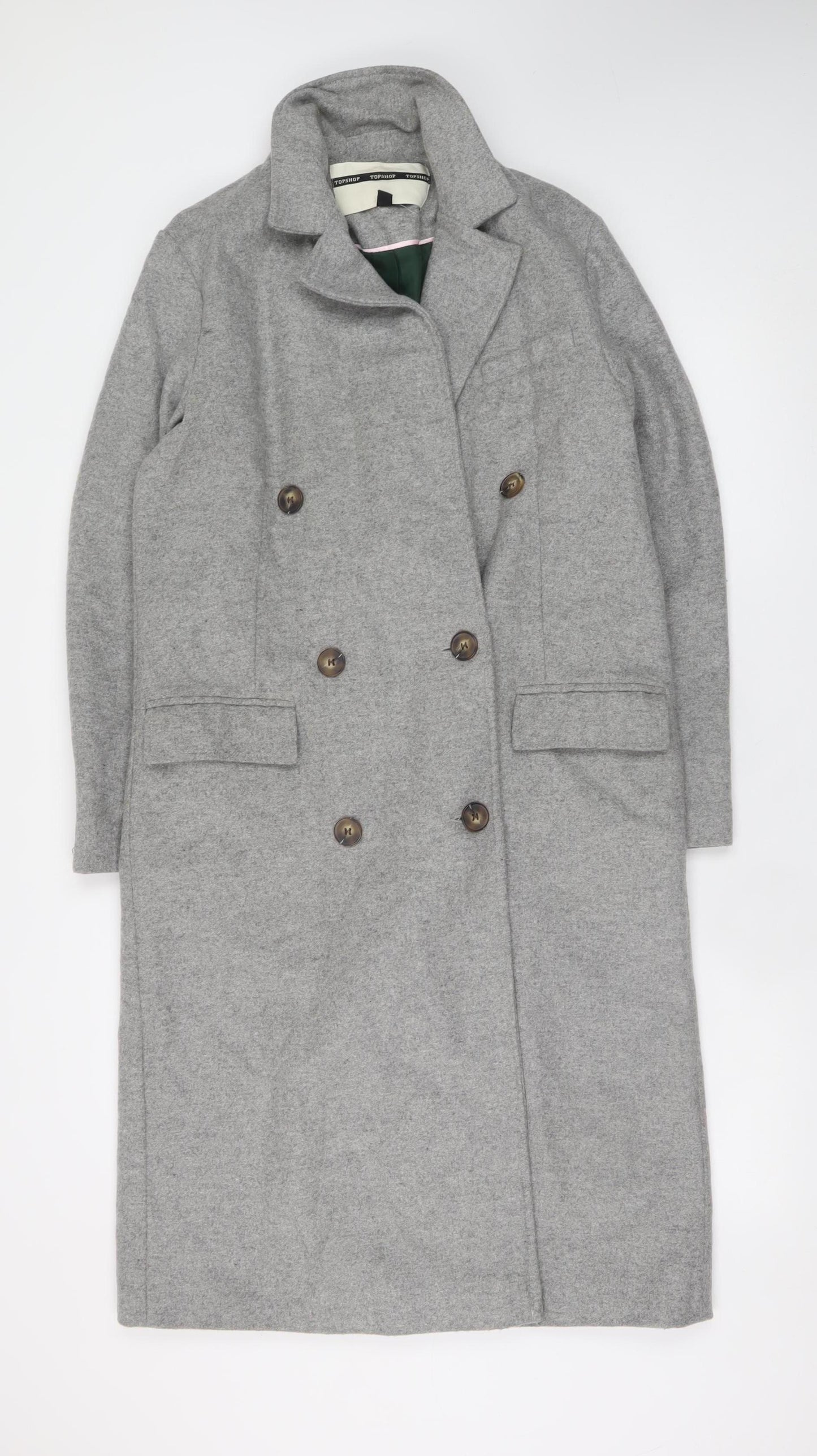 Topshop Women's Grey Wool Blend Long Overcoat Size 8