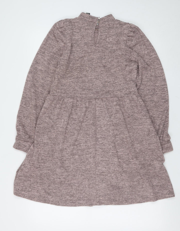 New Look Women Brown Knit Fit & Flare Dress Size 8 Long Sleeve