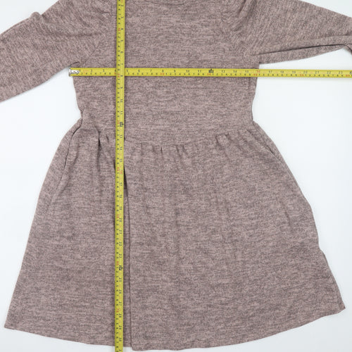 New Look Women Brown Knit Fit & Flare Dress Size 8 Long Sleeve