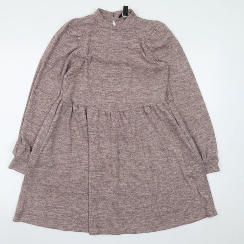 New Look Women Brown Knit Fit & Flare Dress Size 8 Long Sleeve