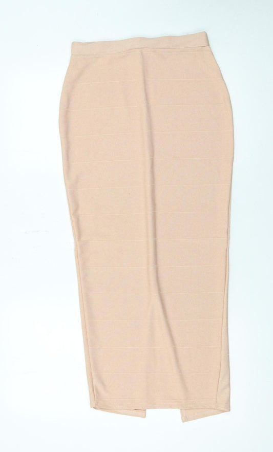 Missguided Women's Beige Midi Bodycon Pencil Skirt Size 10