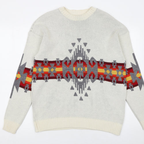 Urban Outfitters Men's Ivory Aztec Knit Jumper Size S