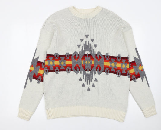 Urban Outfitters Men's Ivory Aztec Knit Jumper Size S