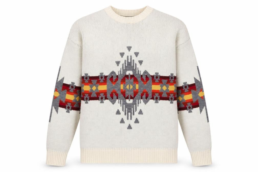 Urban Outfitters Men's Ivory Aztec Knit Jumper Size S