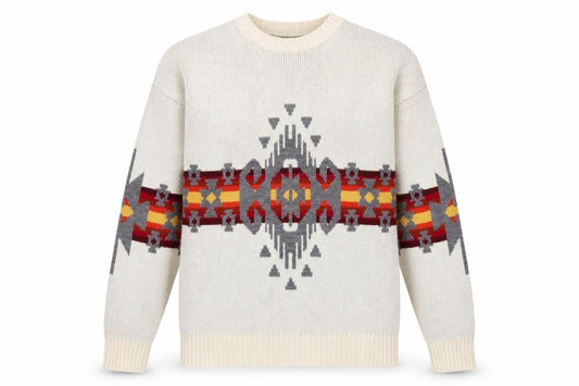 Front view of Urban Outfitters Men's Ivory Aztec Knit Jumper, size S