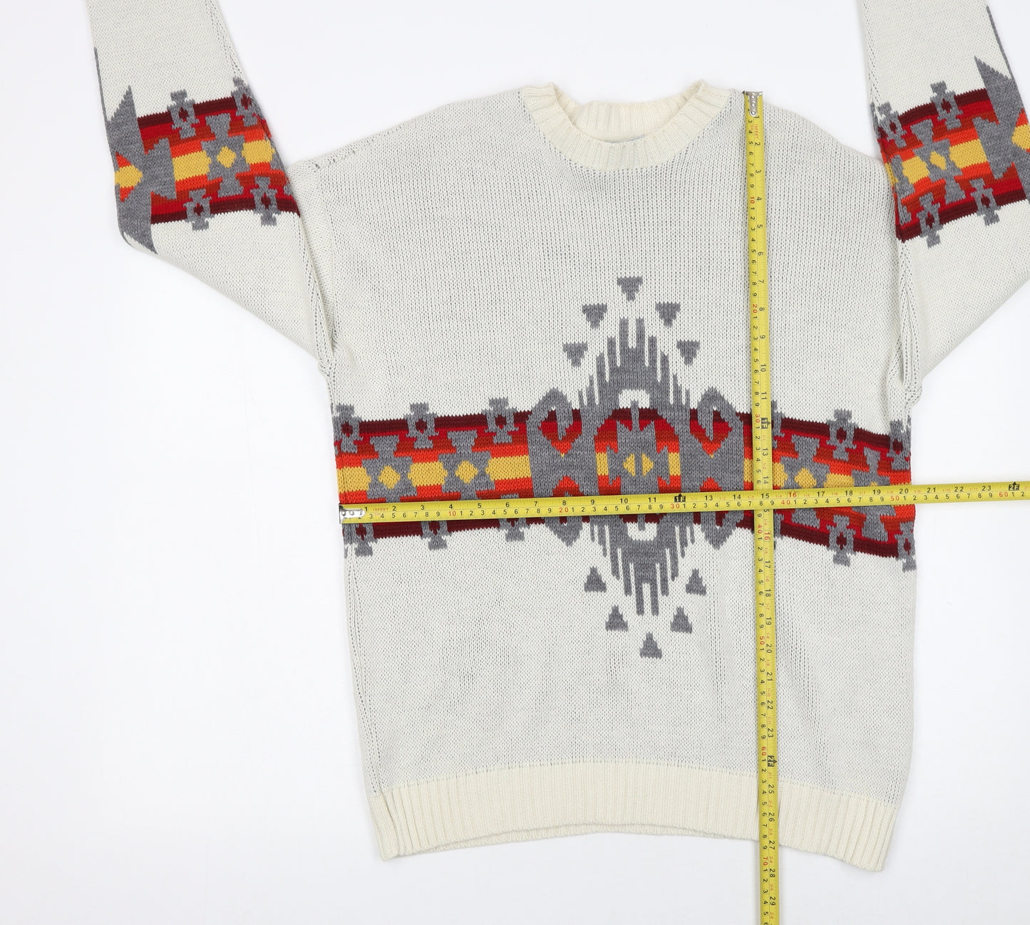 Urban Outfitters Men's Ivory Aztec Knit Jumper Size S