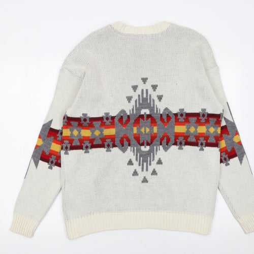 Urban Outfitters Men's Ivory Aztec Knit Jumper Size S