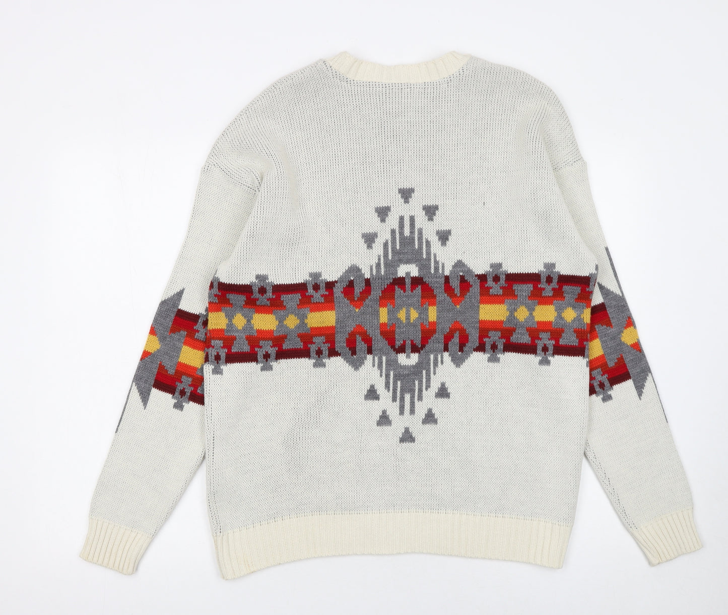 Urban Outfitters Men's Ivory Aztec Knit Jumper Size S