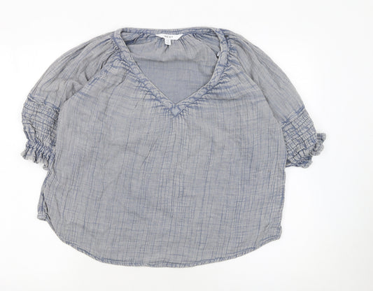 Next Women Blue Cotton Tunic Blouse Size 12 Casual V-Neck Top