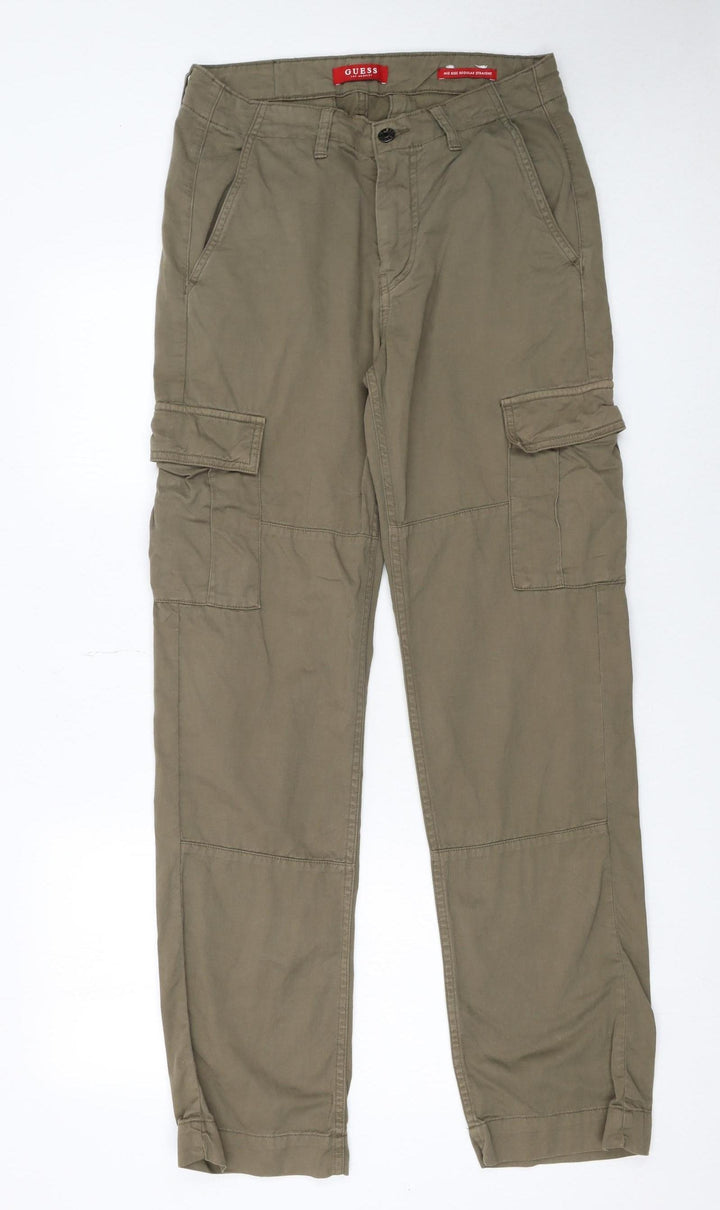 Guess Men's Brown Cargo Trousers 28x32 Mid Rise Regular Straight