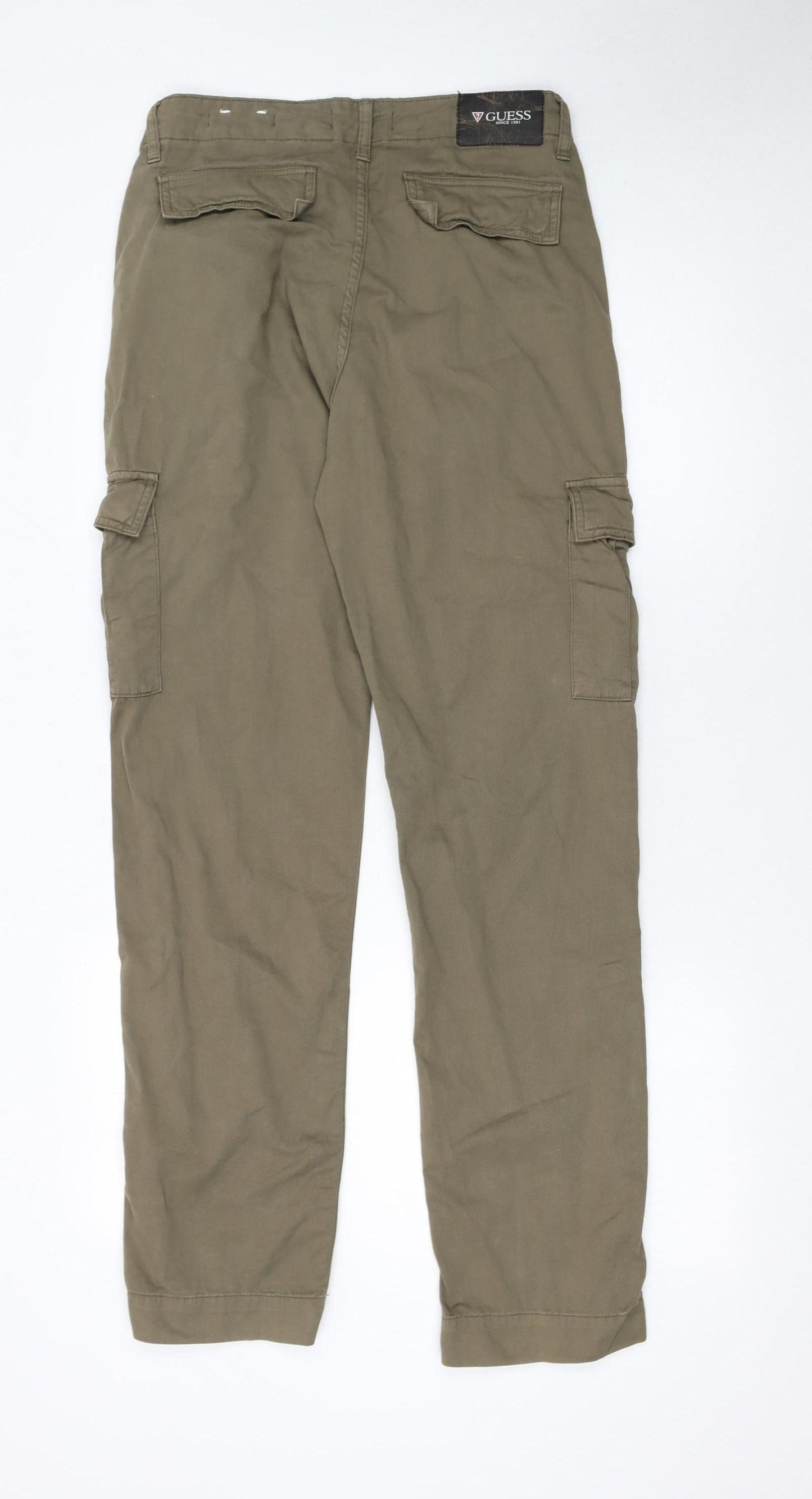 Guess Men's Brown Cargo Trousers 28x32 Mid Rise Regular Straight