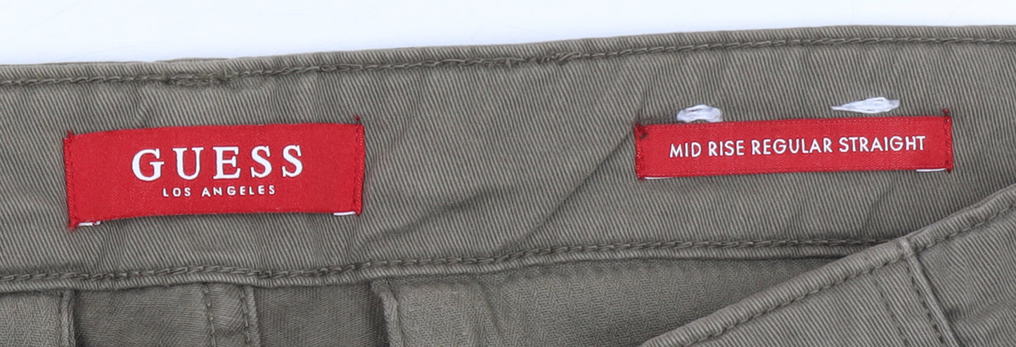 Guess Men's Brown Cargo Trousers 28x32 Mid Rise Regular Straight