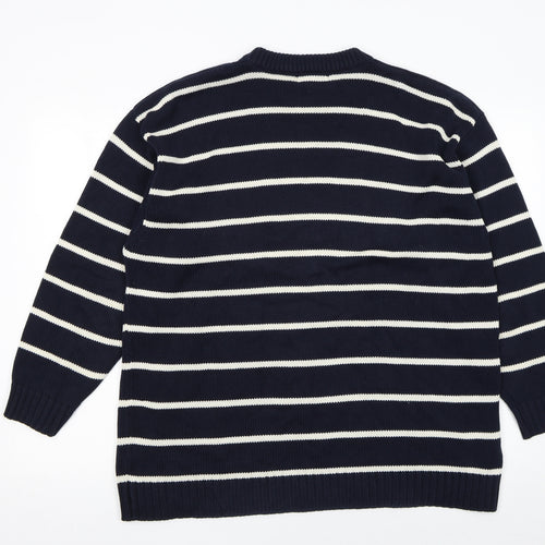 BHS Mens Blue Striped Cotton Crew Neck Jumper Size L