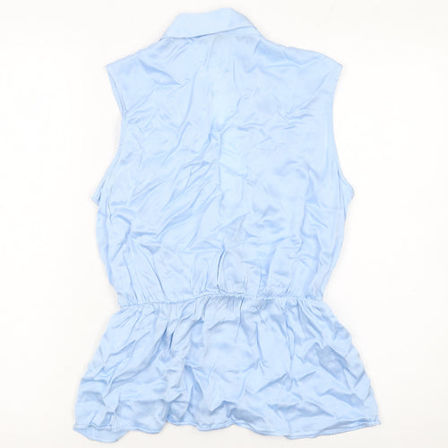 Next Women Blue Viscose Wrap Blouse Size 10 Sleeveless Collared Top