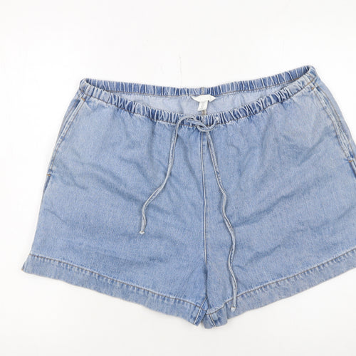 H&M Women Blue Denim Chino Shorts Size L Cotton Drawstring Casual