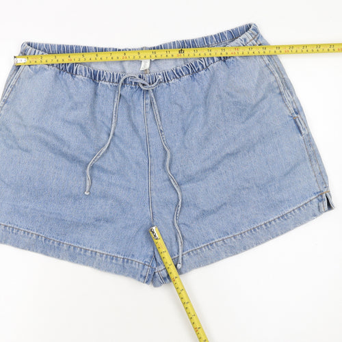 H&M Women Blue Denim Chino Shorts Size L Cotton Drawstring Casual